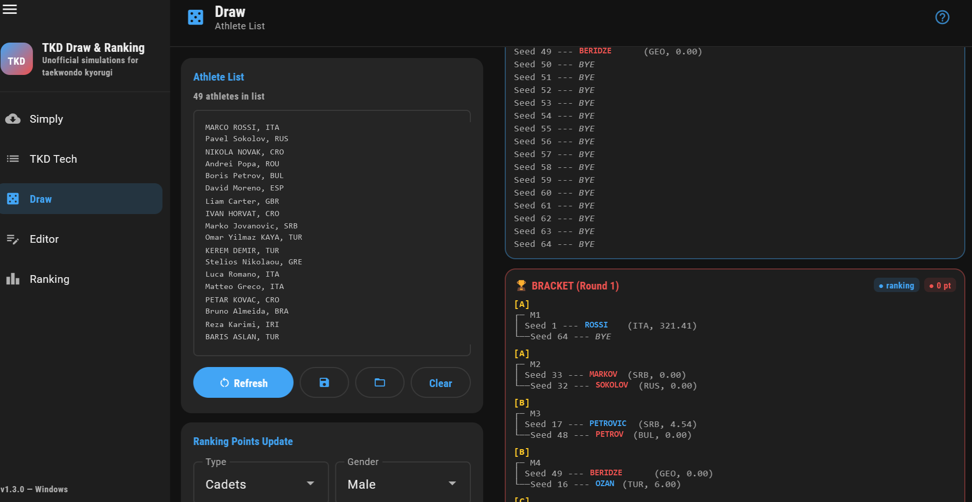 Ranking-based draw with generated bracket
